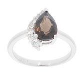 Elegant Pear Black Smooky Quartz Sterling Silver Ring with Moissanite accents, showcasing luxury and sophistication.